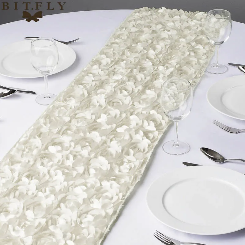 ivory Новые модные атласные настольные дорожки с розочками 30x275 см, 3D грандиозная Роза, украшения для свадебной вечеринки, домашний текстиль, настольные дорожки - Цвет: ivory