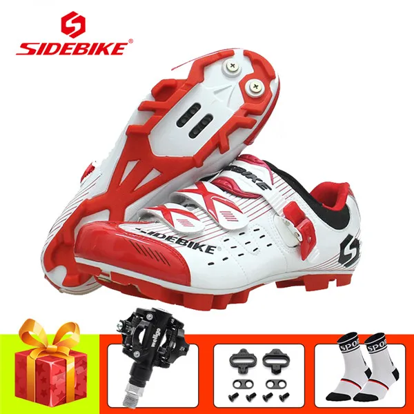 W with pedals SIDEBIKE велосипедная обувь mtb sapatilha ciclismo мужские и женские SPD педали самоблокирующиеся сверхлегкие кроссовки chaussures vtt homme - Цвет: W with pedals