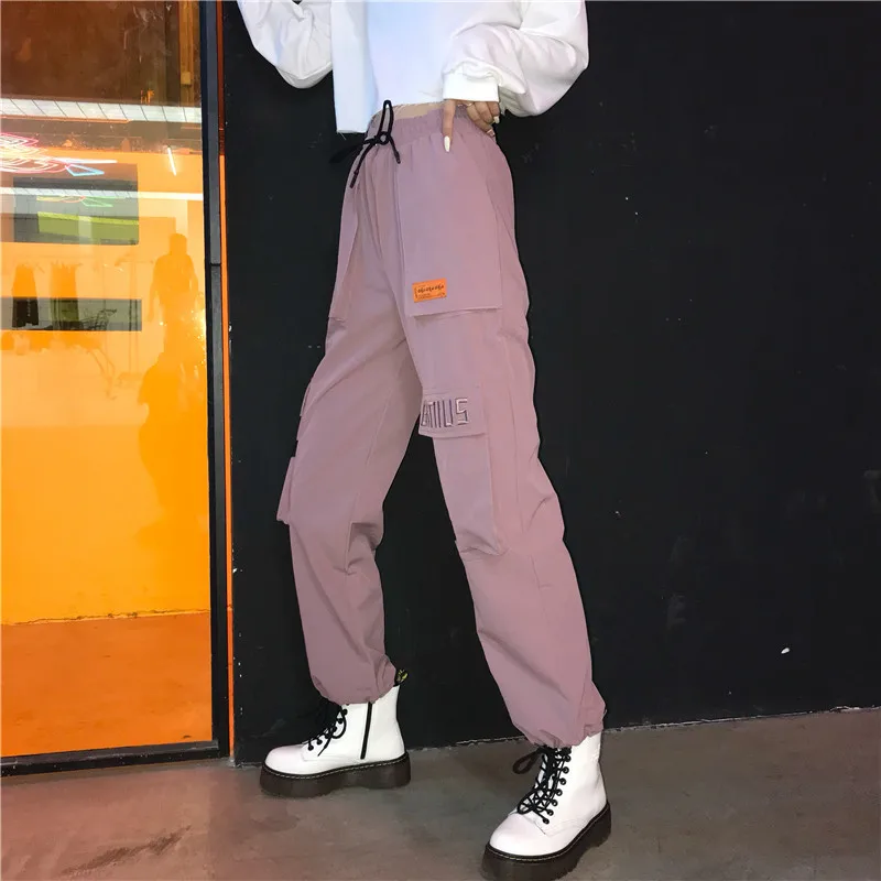 Женские свободные брюки в стиле Харадзюку повседневные с несколькими карманами