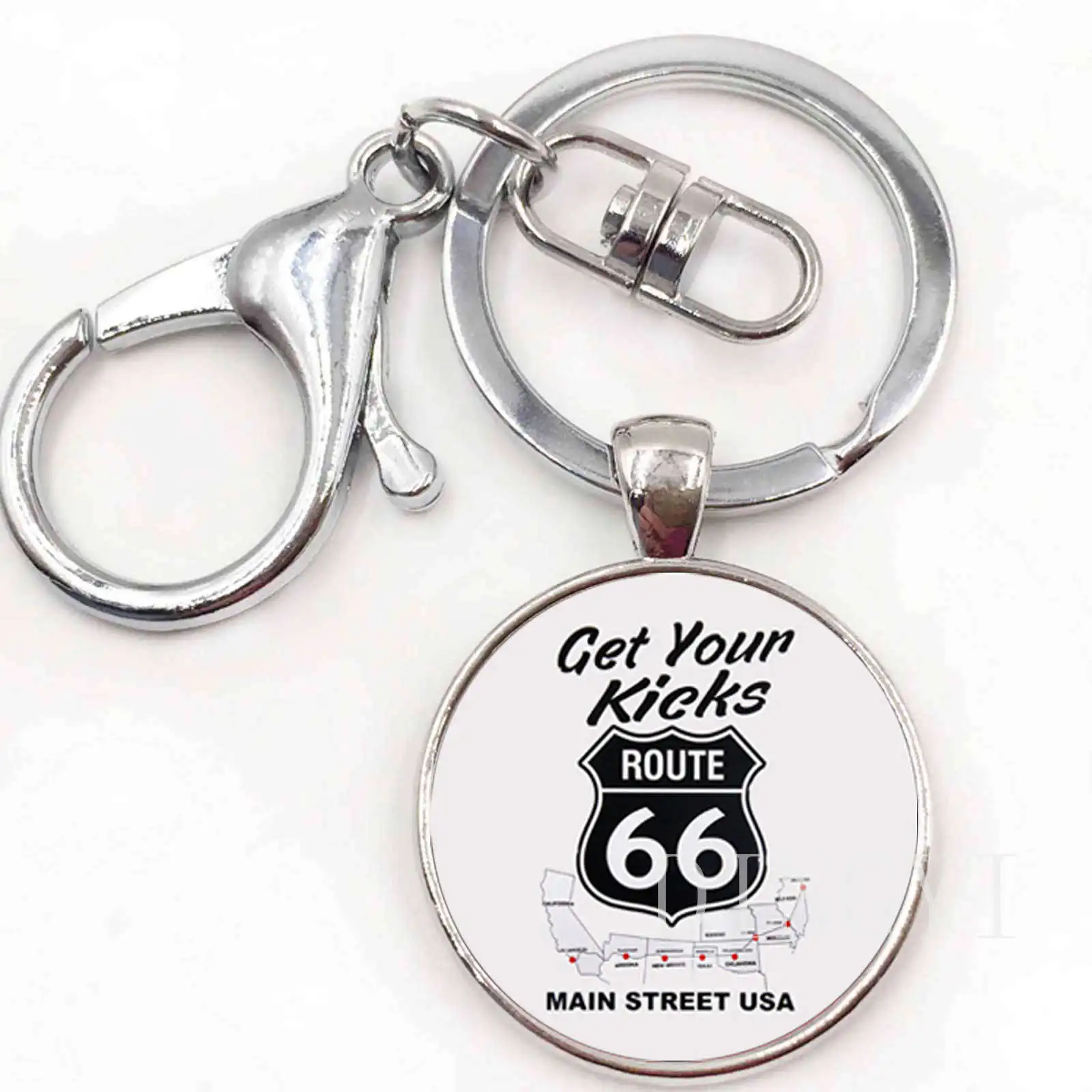 15 Route US 66 брелок стеклянные купольные украшения Серебро старинный Route 66 США кулон женские мужские брелки круглый ключ цепи в подарок - Цвет: 15