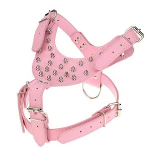 pink spiked Шипы и заклепки Шипованные из искусственной кожи собаки жгут панк не тянет сундук для собак ошейник для маленьких средних и больших собак питбуль мастиф - Цвет: pink spiked