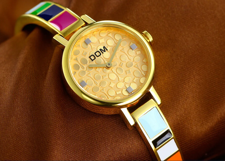 DOM женщины девушка повседневная мода элегантный золотой кварцевые часы дамы