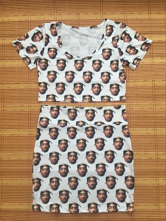 TUPAC a set Женский 3D комплект из двух предметов, топы и юбки, набор, хип-хоп костюмы, наряды, футболки, комплект из 2 предметов, женский спортивный костюм - Цвет: TUPAC a set