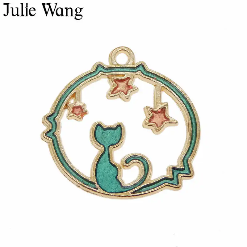 Julie Wang 4 шт. Золотая основа Эмаль Кот Китти Подвески в виде звезд для ожерелье с кулоном бижутерия своими руками изготовление металлических аксессуаров