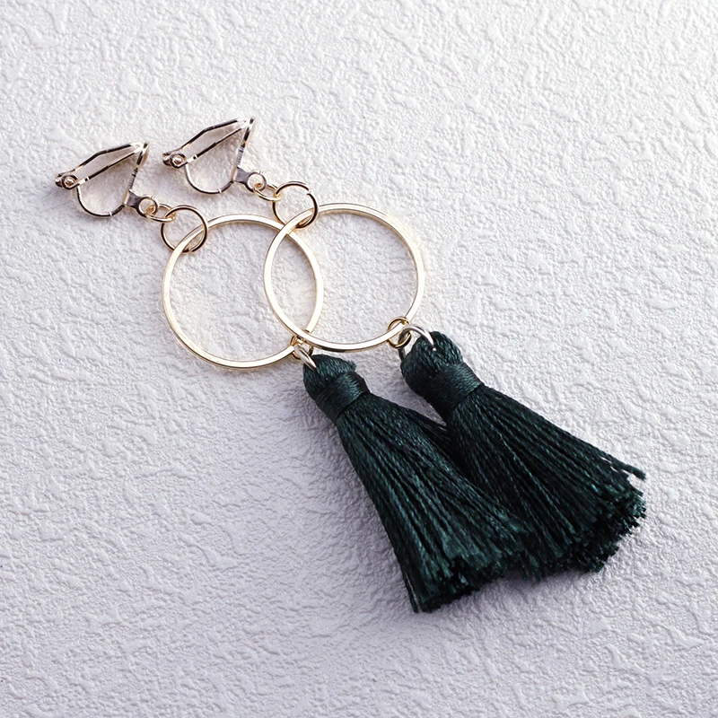 Модные металлические круглые серьги с кисточками без отверстия для ушей простая