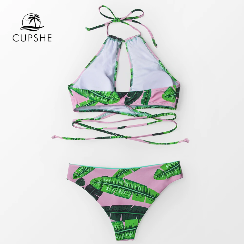 CUPSHE розовый банановых листьев обёрточная бумага комплект бикини на бретельках