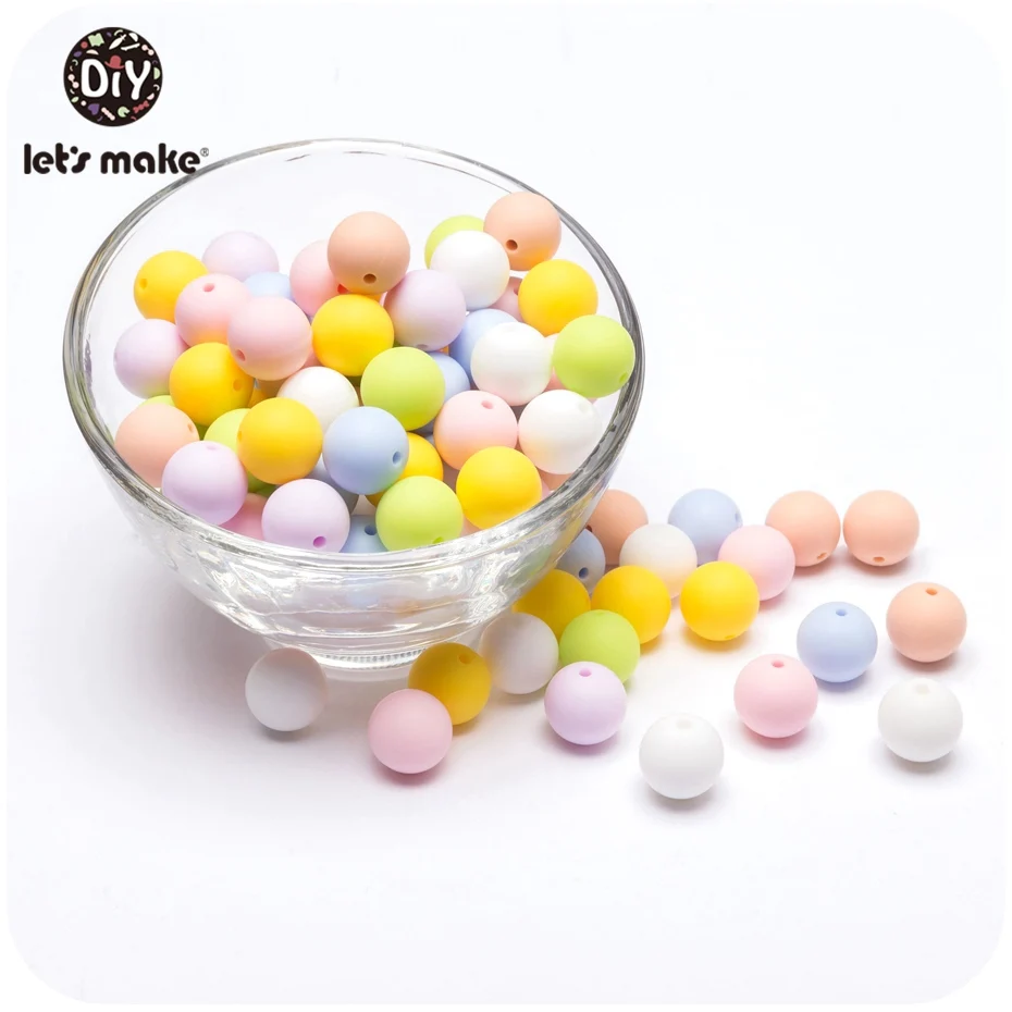 Let's Make 100pcs Perle Silicone Beads 15mm Baby Teether Round Beads Food Grade Beads DIY BPA Free Beads 15mm Silicone Beads