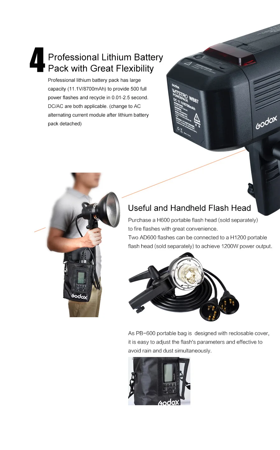 Внешняя вспышка Godox Wistro AD600BM Bowens Mount HSS 1/8000s с системой 2,4G X встроенный литий-ионный аккумулятор 8700 мАч сумка