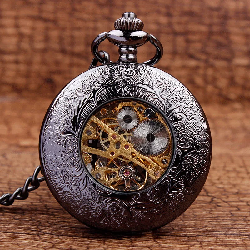 New Luminous Mechanical Pocket Watch Steampunk Vintage Hollow Cover Analog Skeleton Hand Winding Mechanical Pocket Watch for Men