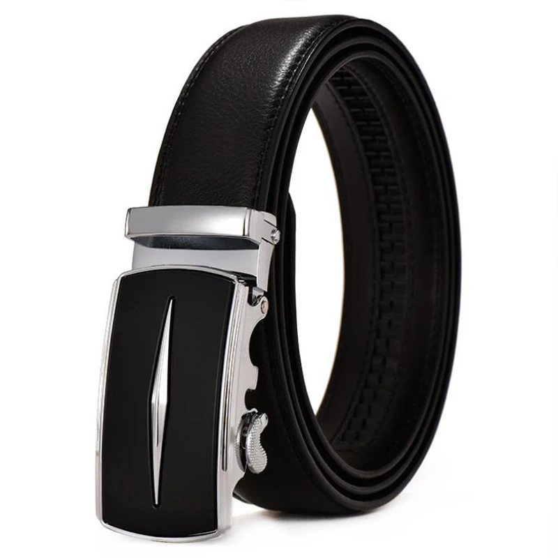 

New Arrival genuine leather men belt black strap for male alloy automatic buckle Ratchet leather belts for mens Drop Shipping