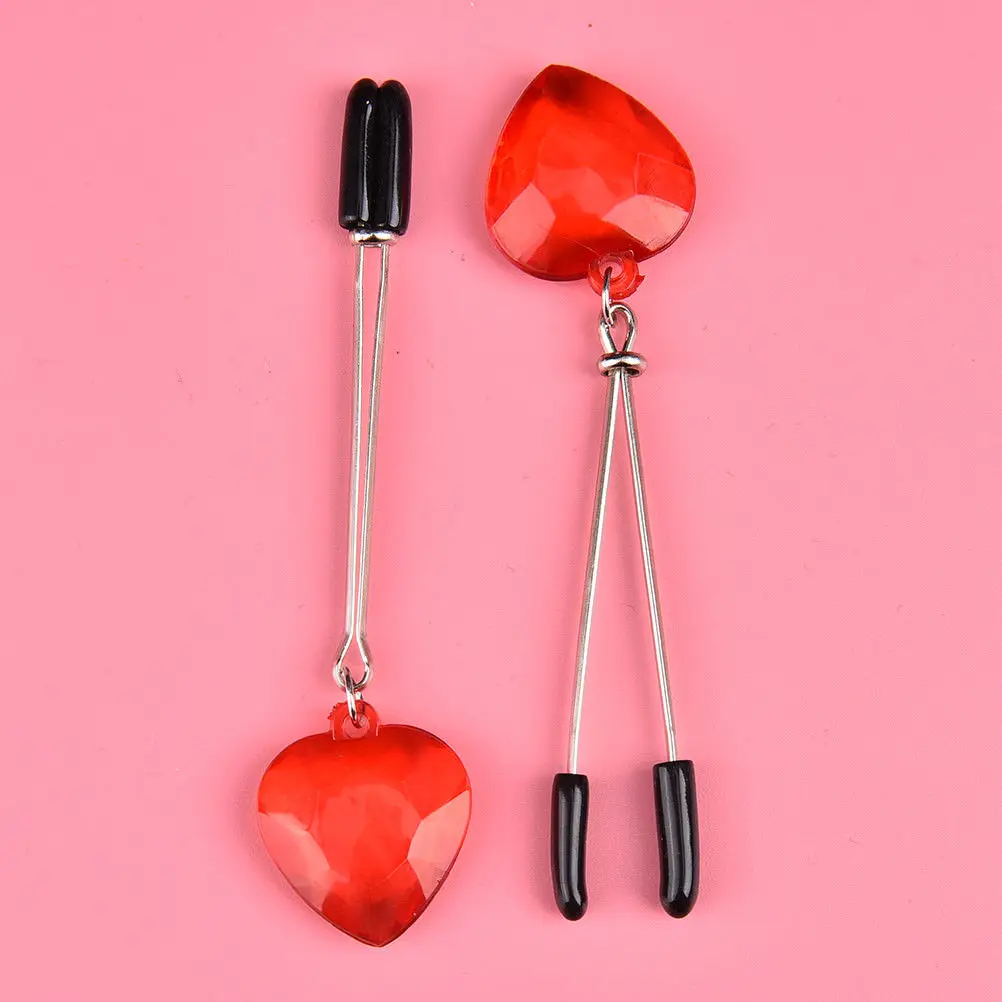 

Adjustable Flirting Toys 1 Pair Red Heart Shape Couples Nipple Clamps Breast Labia Clips Clit Clamp Exotic Accessories