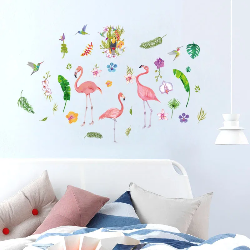 Наклейки на стену сделай сам с изображением фламинго Листьев фона в