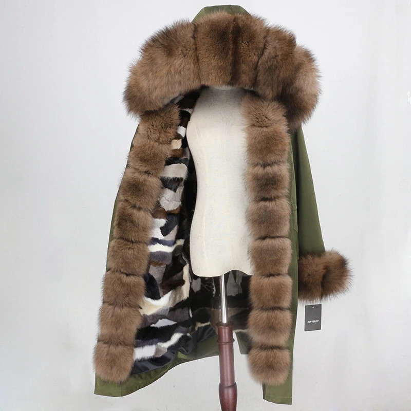 OFTBUY X-long Parka водонепроницаемая верхняя одежда зимняя куртка женская шуба из натурального меха енота Капор из норки съемная меховая подкладка