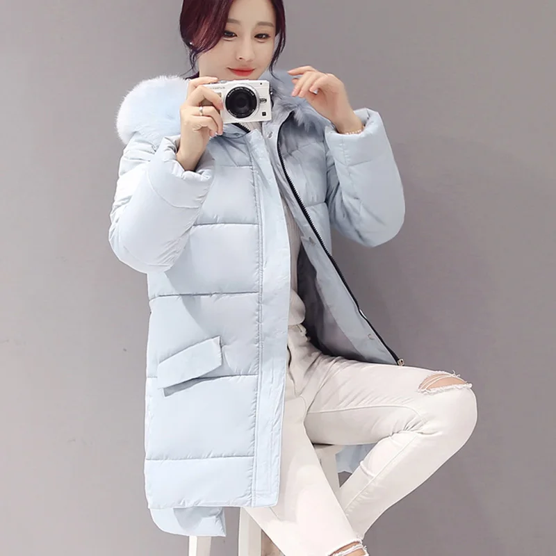 Sky Blue Модная зимняя куртка, женские пуховики и пальто, шапка из кроличьего меха, женский теплый пуховик, ветронепроницаемая водонепроницаемая куртка 50 - Цвет: Sky Blue