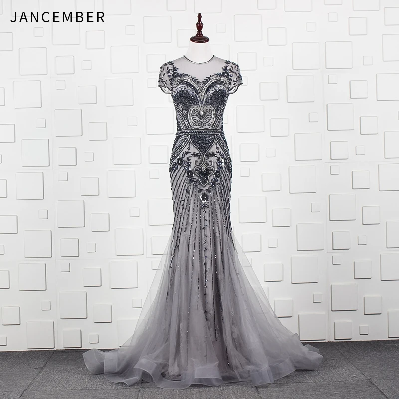 JANCEMBER тяжелое бисерное платье для выпускного Иллюзия О-образным вырезом с