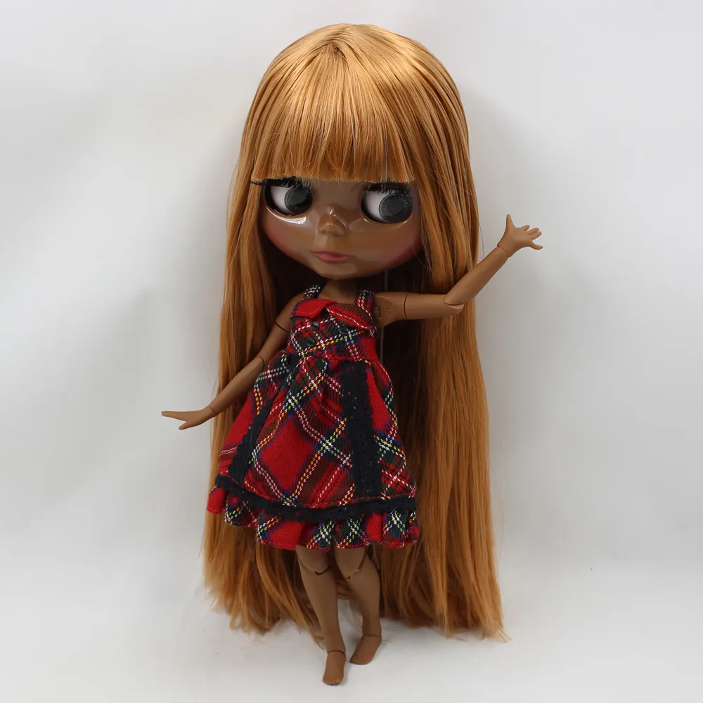 Кукла Blyth 30 см для суставов супер темная кожа телесные коричневые прямые волосы с