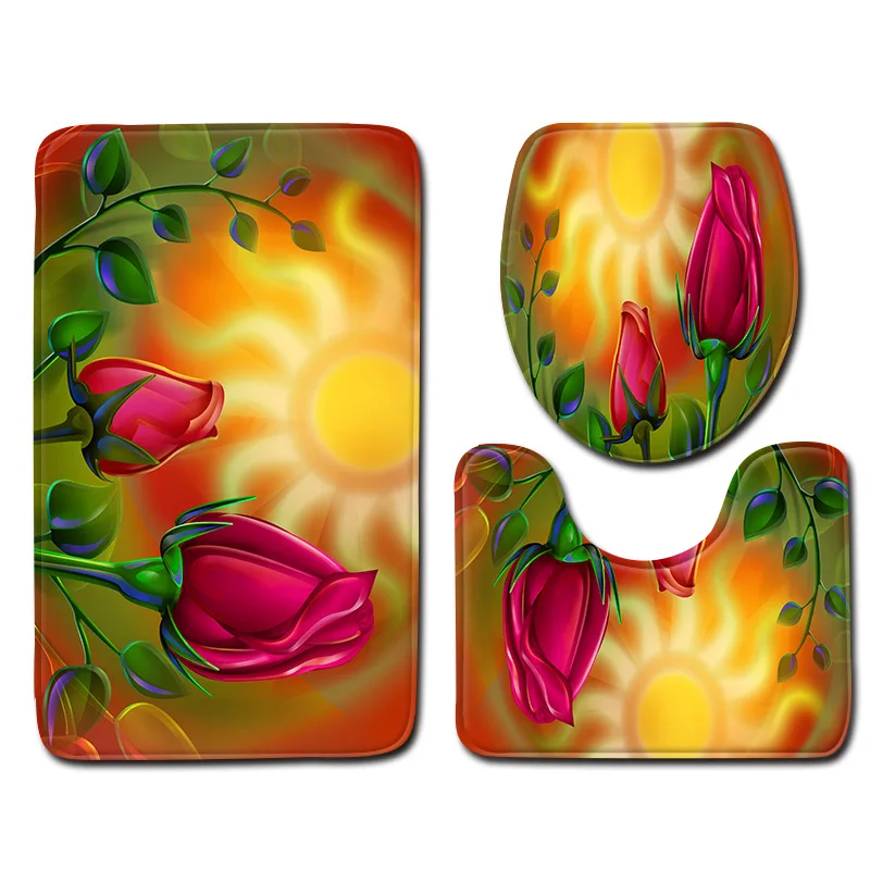 Flower 08 Zeegle 3D Цветочный ковер для ванной, Нескользящие коврики для ванной комнаты, впитывающие коврики для ванной, 3 шт., коврик для ванной комнаты, коврик для туалета, коврики для душевой комнаты - Цвет: Flower 08