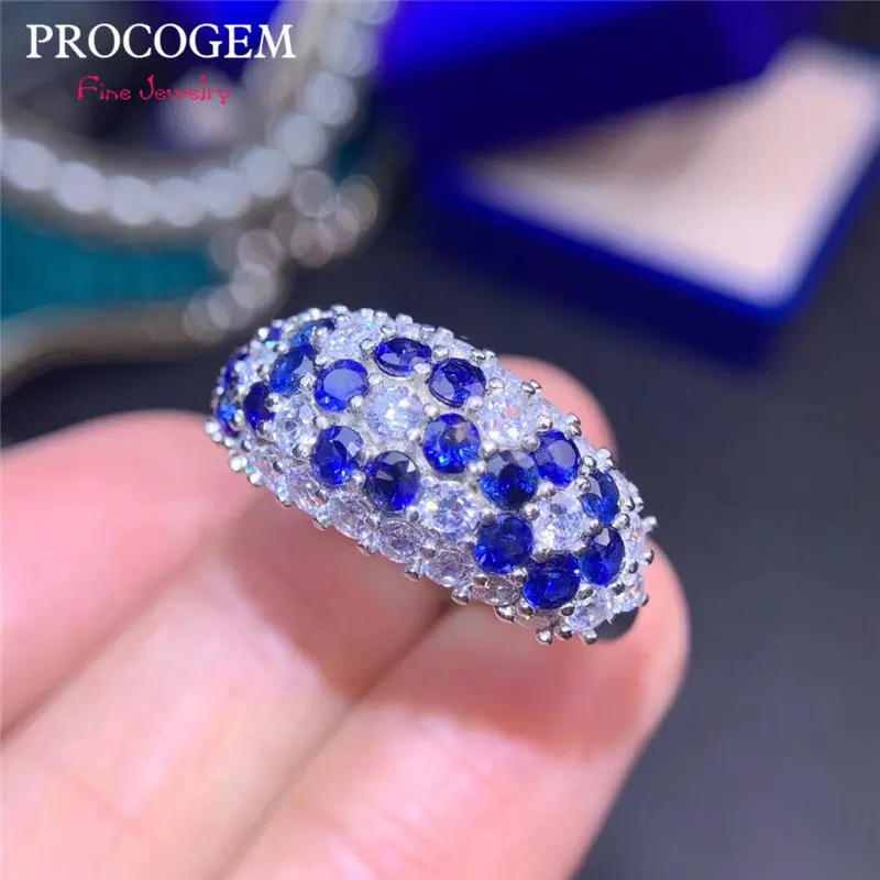 

PROCOGEM Natural Sapphire Rings for Women Party Luxurious Gifts 18Pcs Genuine gems with CZ Fine jewelry 925 Sterling Silver #515