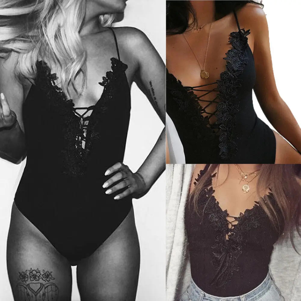 Модные пикантные женские боди без рукавов с v образным вырезом и ремешками