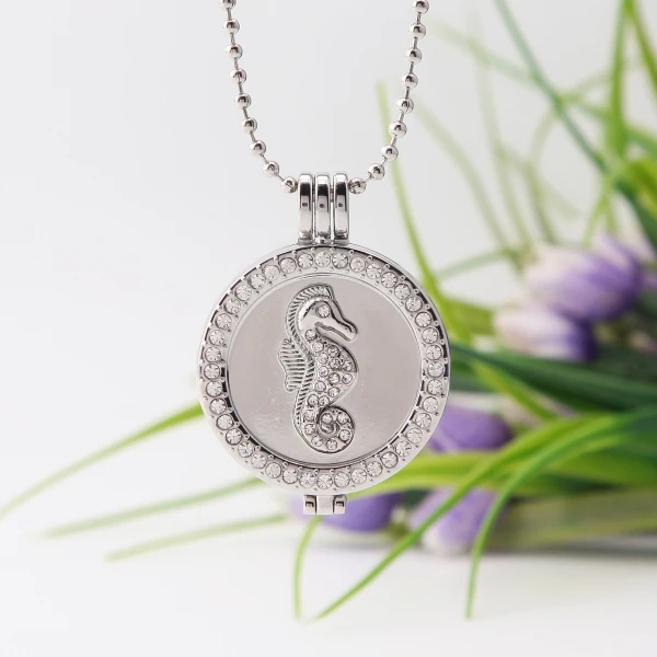 Морской конек монет подвеска Neckalce настоящее позолоченные 33 мм большой диск