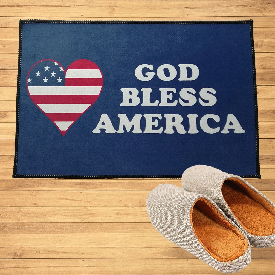 

God Bless America Patriot Heart Doormat Entrance Welcome Mat Hallway Doorway Bathroom Bedroom Kitchen Rugs Floor Mats Carpet