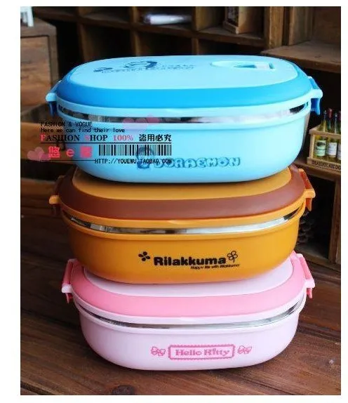 Kawaii мультфильм hello kitty Rilakkuma& Doraemon нержавеющая сталь внутренняя теплоизоляция Tote Ланчбокс столовая посуда KCS