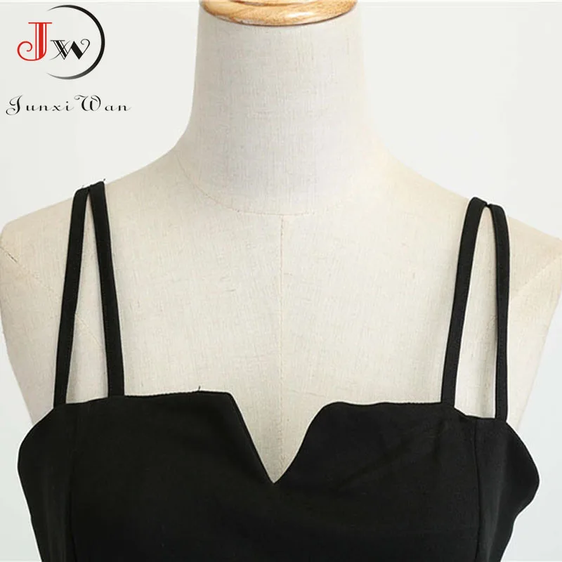 Женское винтажное летнее черное платье с v-образным вырезом на тонких бретельках