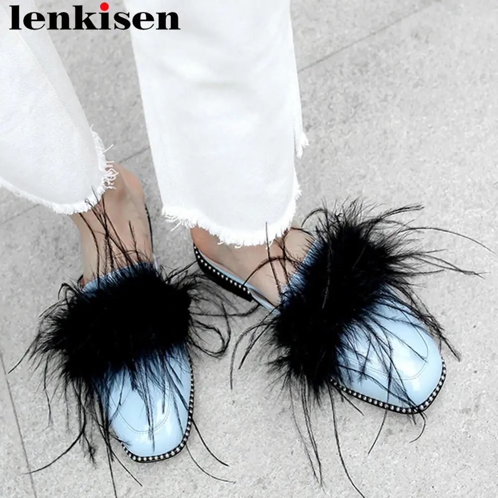 Женские мюли с заклепками Lenkisen летние повседневные туфли из натуральной кожи