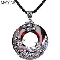 real 925 silver phoenix pendant round red zircon stone s925 original thai silver pendants for women jewelry making