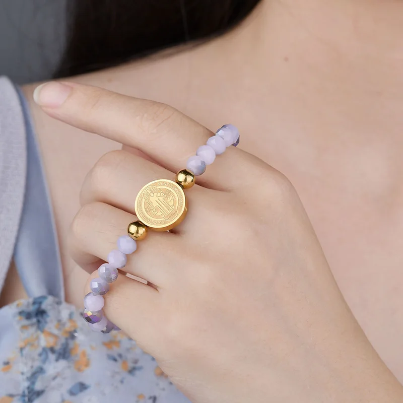 Purple-Gold Letdiffery святой Бенедикт красные стеклянные бусины браслеты двойные боковины браслеты из нержавеющей стали Религиозные ювелирные изделия - Окраска металла: Purple-Gold