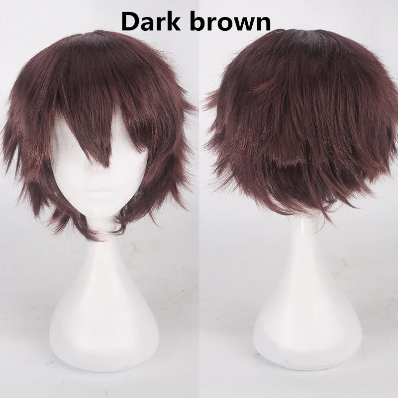 dark brown Шапочка для волос+ 1" мужские черные красные светлые синие короткие косплей парик пушистые слоистые Косплей парики Термостойкое волокно синтетические волосы - Цвет: dark brown