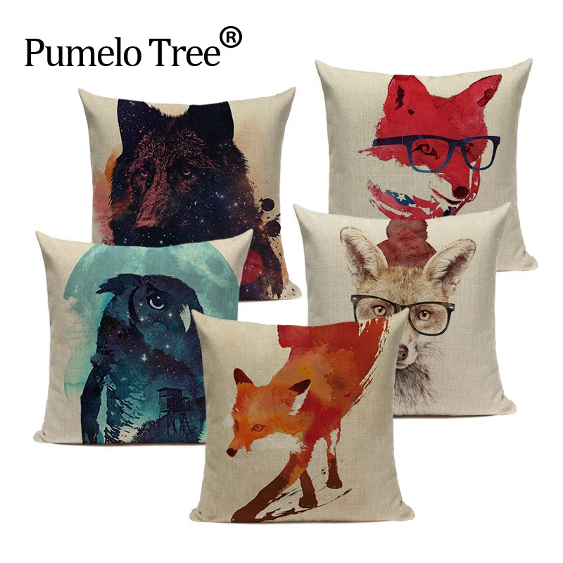 Красочные лисы подушки для дома дивана декоративные с животными квадратные