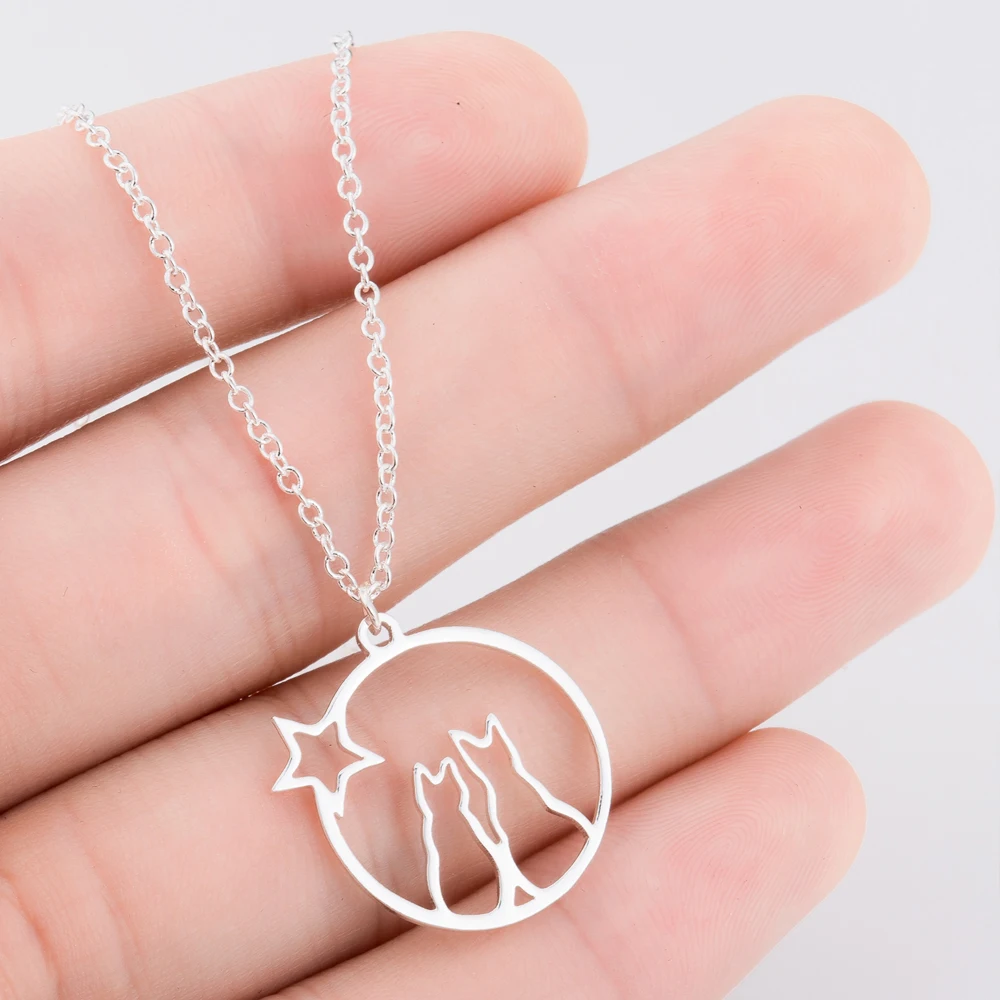 Романтическое двойное ожерелье с подвеской в виде кошки для пары из нержавеющей