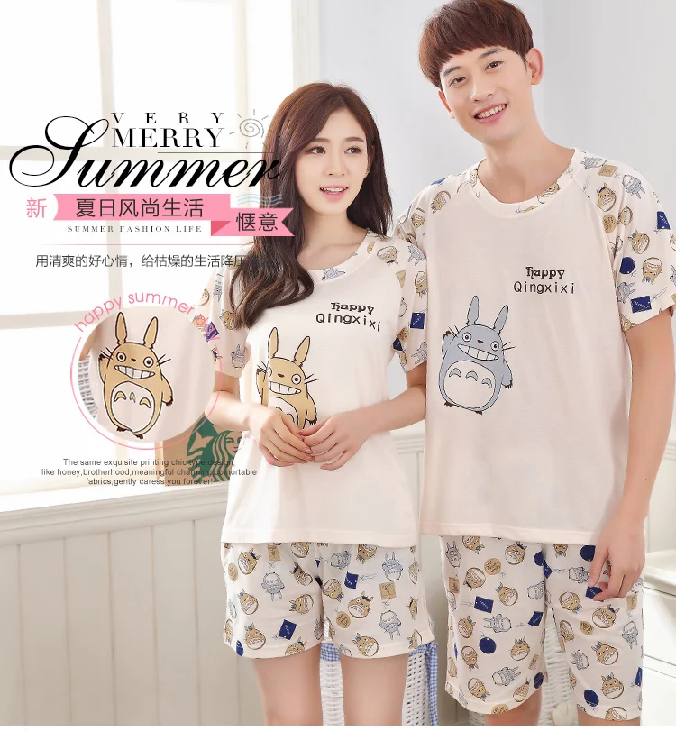 Летние хлопковые Пижамные комплекты для пар, серые пижамы для женщин, пижамы, hombre Masculino, мультяшная Пижама Тоторо, мужские пижамы для дома