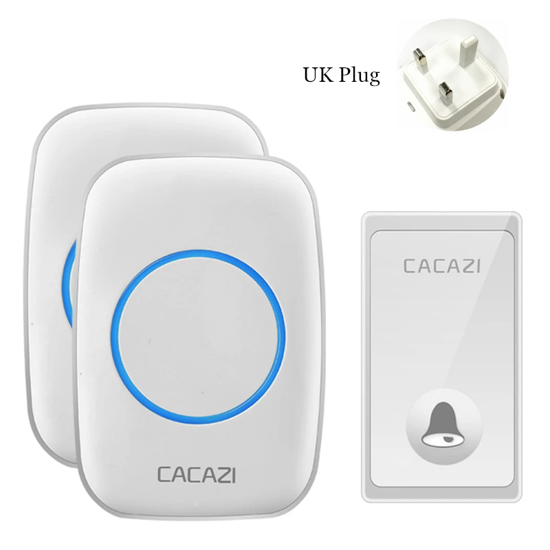 White 1x2 UK CACAZI не требуется батарея беспроводной дверной звонок автономный Водонепроницаемый умный дом дверной звонок США ЕС Великобритания штекер 58 колокольчики - Цвет: White 1x2 UK