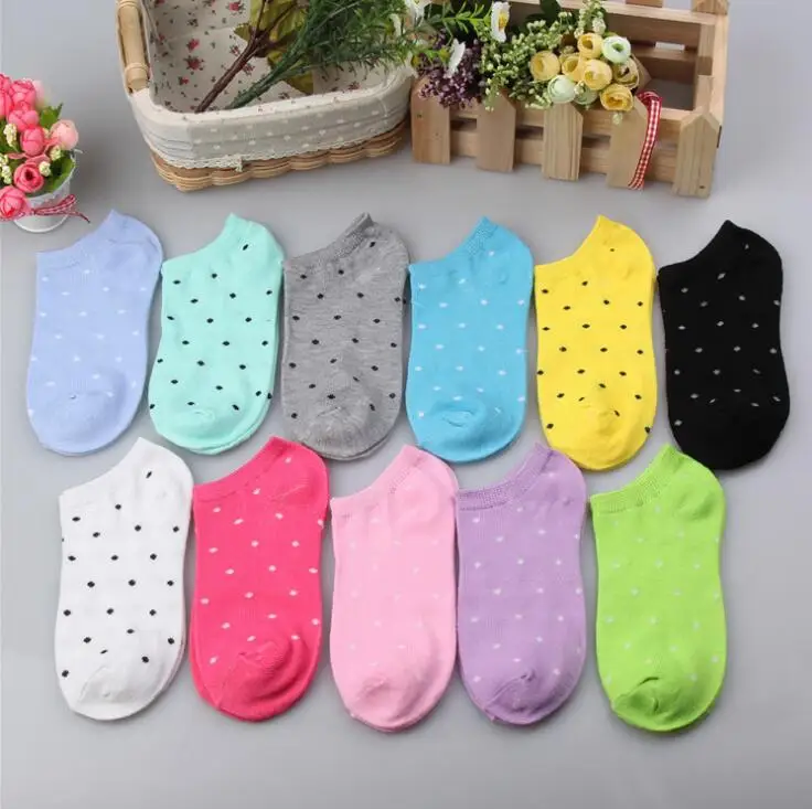 Носки до лодыжки красивые хлопковые эластичные короткие носки в горошек тапочки