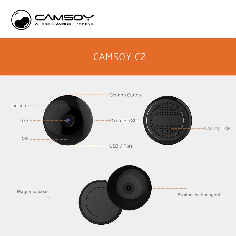 Беспроводная ip камера Camsoy mini Wi Fi ночное видение Радионяня датчик движения