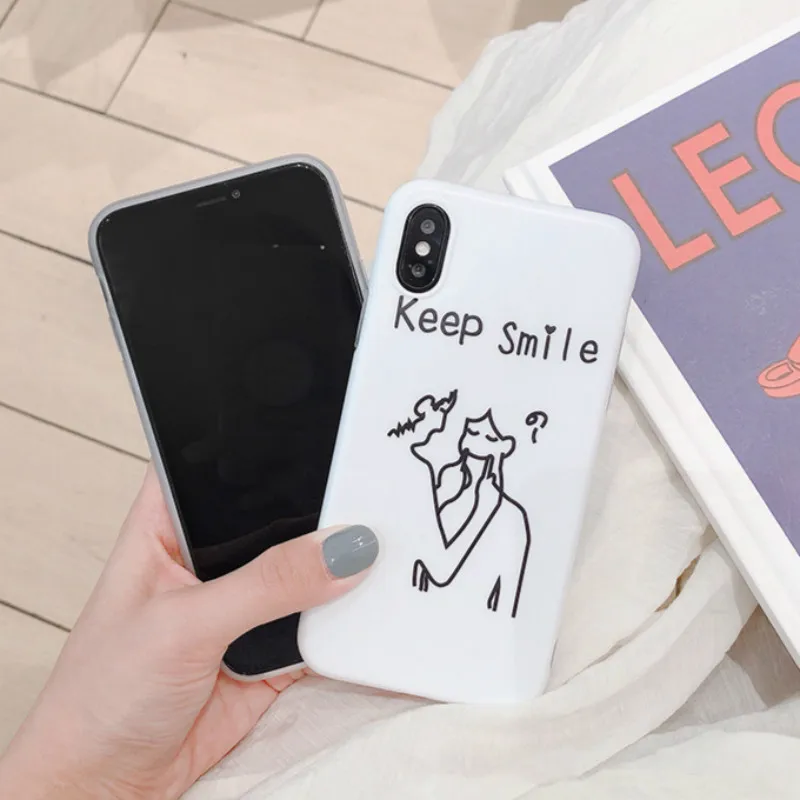 POBLU Funny Cartoon Keep Smile TPU Case For iphone X XS Fashion IMD Soft Silicone 6s 7 8 8plus Back Cover Shell |