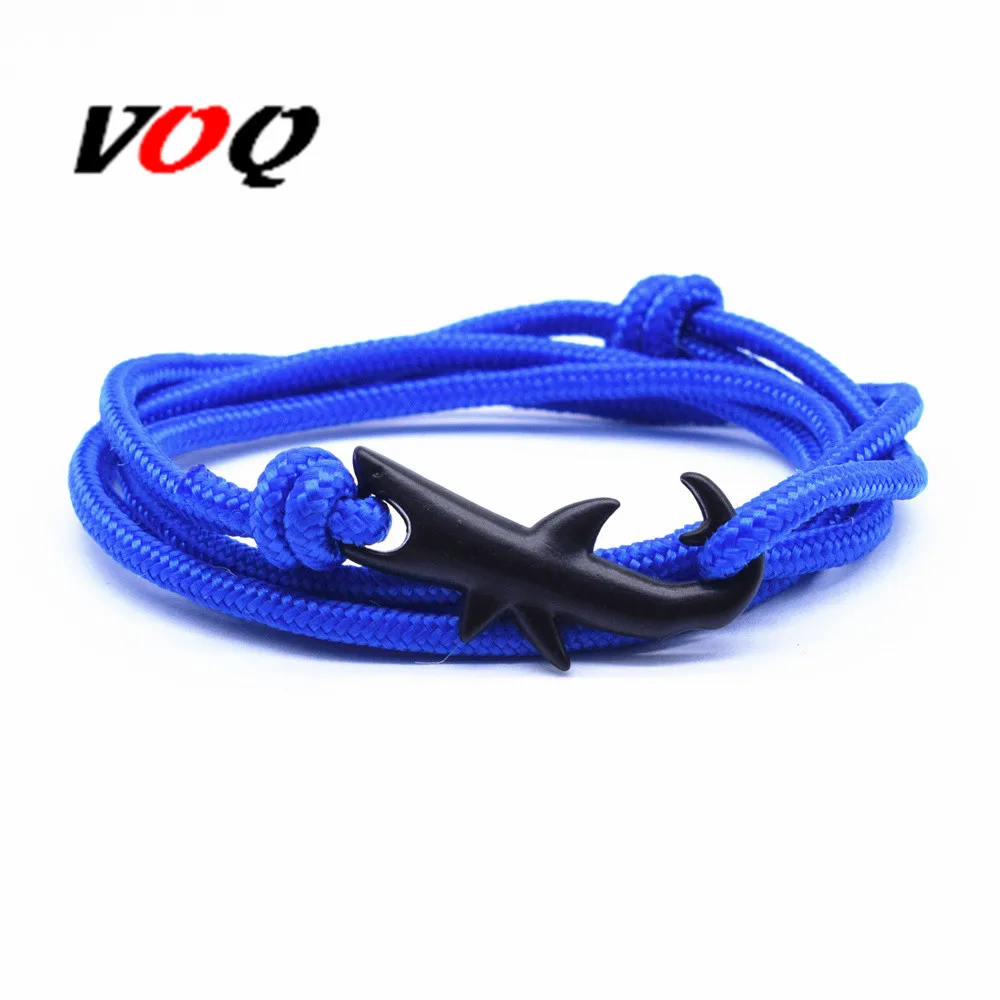 VOQ New Arrival Black Shark Rope Bracelets for Women Men Anchor Bracelet Tom Hope Ocean Jewelry Pulseira Masculina