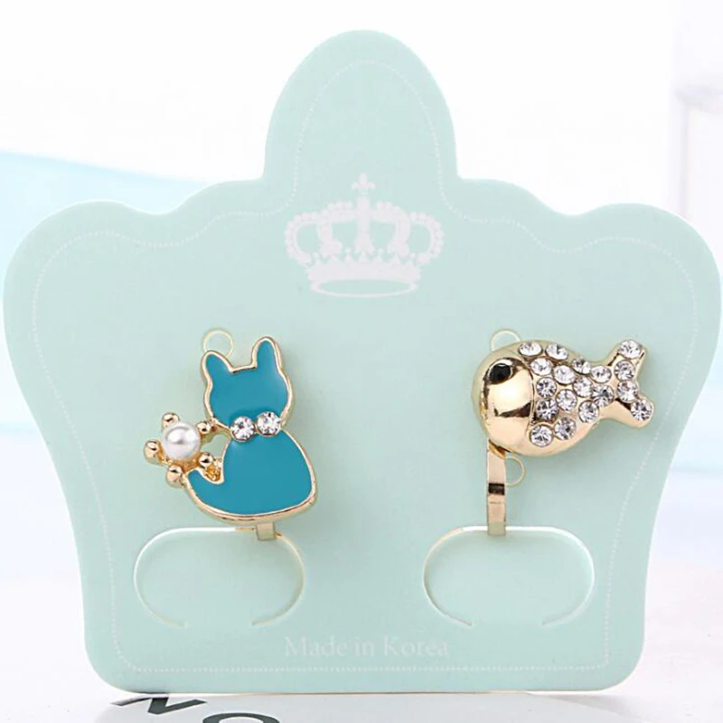 Женские серьги клипсы с эмалью GRACE JUN Rhinestne в форме маленькой рыбы