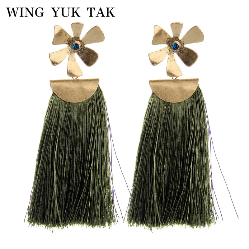 Женские серьги капельки wing yuk tak Длинные Зеленые Винтажные в виде цветов из сплава