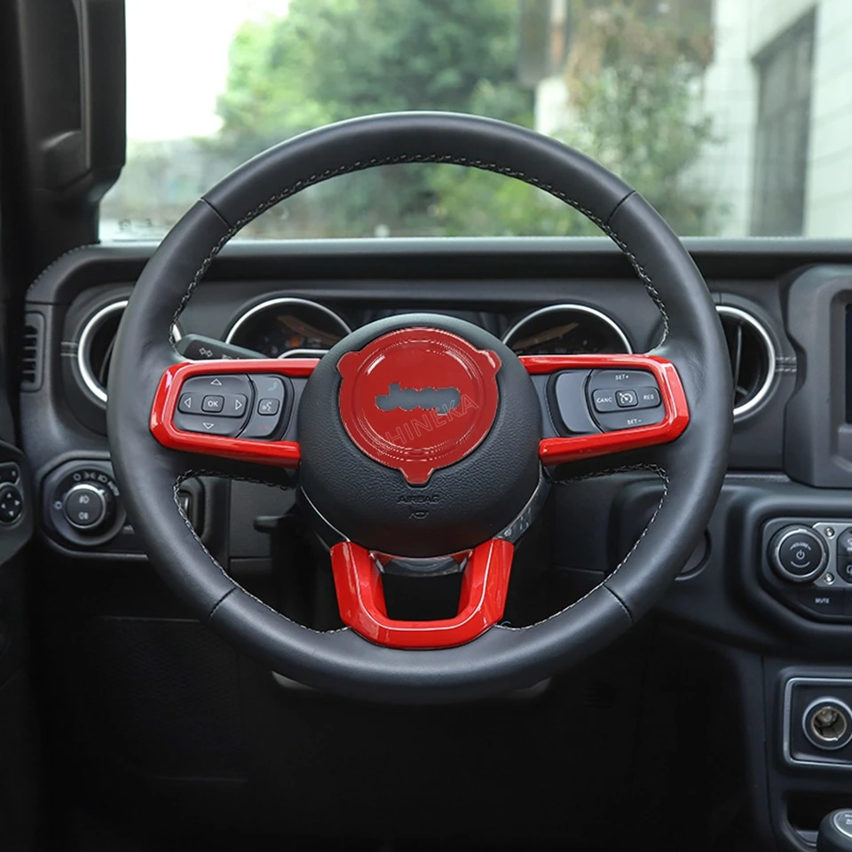 SHINEKA красный углеродного волокна ABS наклейка для Jeep Wrangler JL JLU Sahara Rubicon+ рулевая колесная наклейка