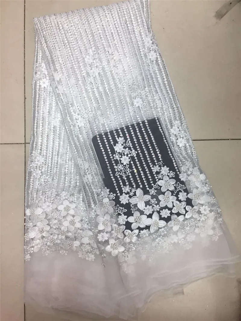2017 аппликация французский Кружево Ткань 3D бисером африканских Для женщин Тюль