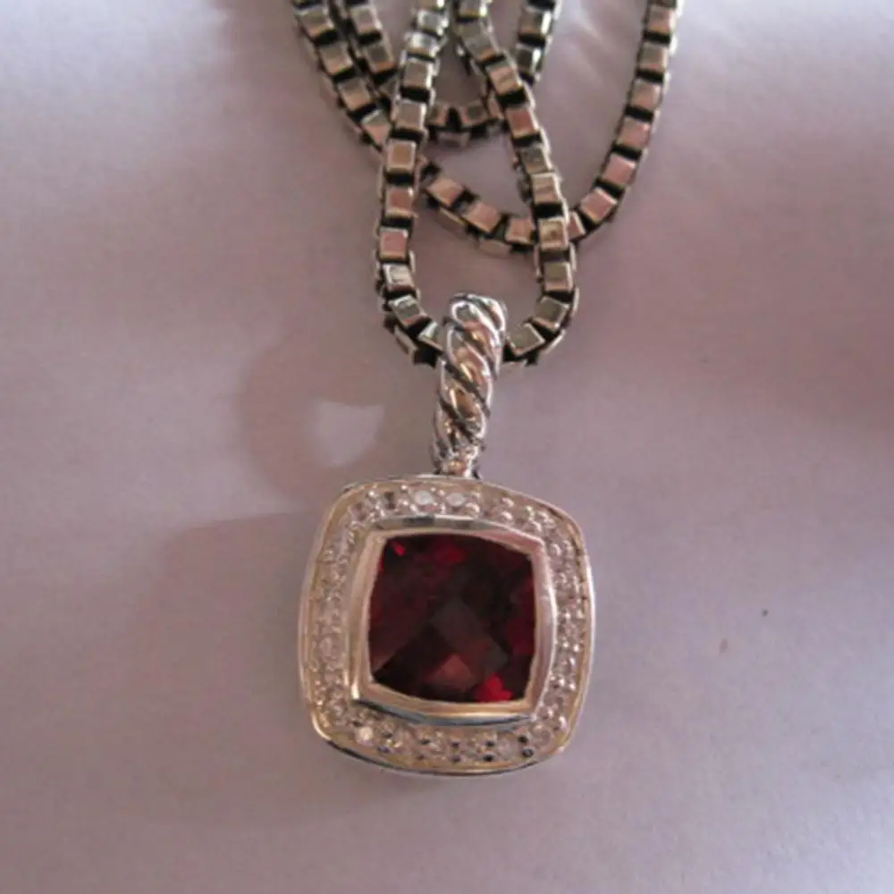 Garnet Ювелирные изделия из стерлингового серебра 7 мм, аметист, черный оникс, голубой топаз, миниатюрное ожерелье, женская подвеска, ожерелье, 2 мм, цепочка в коробке, 18 дюймов - Цвет камня: Garnet