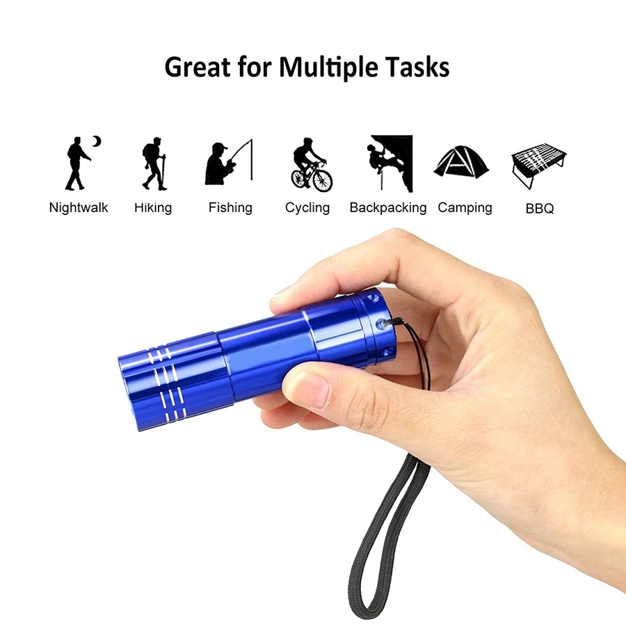 Супер яркий портативный 9 светодиодный мини-фонарик из алюминия с шнурком 4 вида