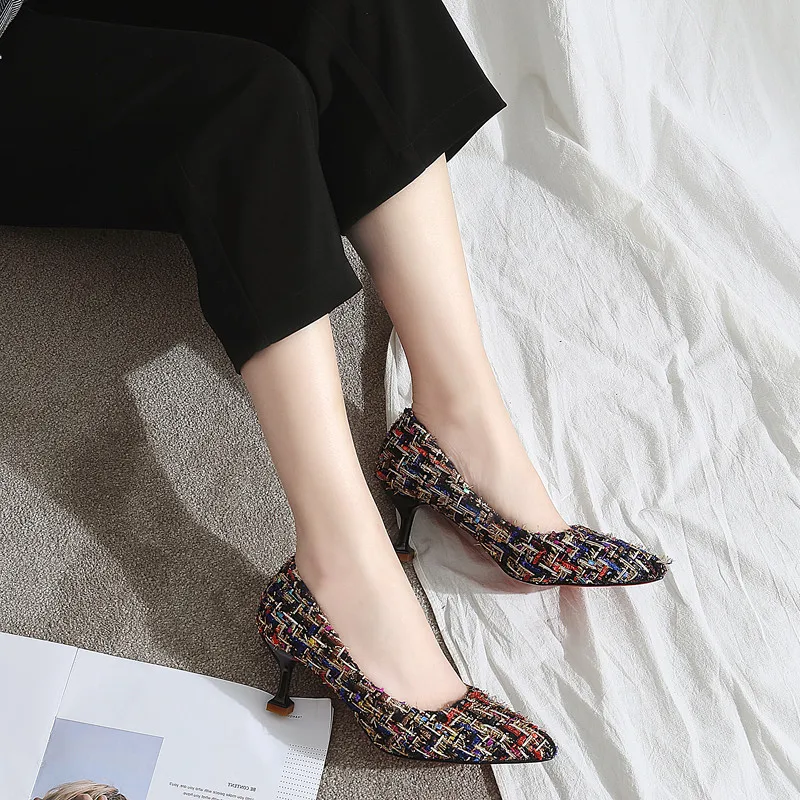 Women Pumps Stilettos Middle Heels For Office Shoe European American Style 2022 Pointed Shallow Ladies Pump Shoes | Обувь