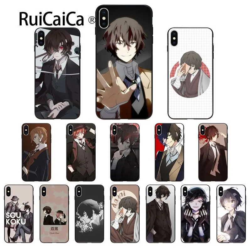 Ruicaica японское аниме bungou бродячие собаки дазай Осаму мягкий черный чехол для телефона для iPhone 6S 6plus 7plus 8 8Plus X Xs MAX 5 5S XR