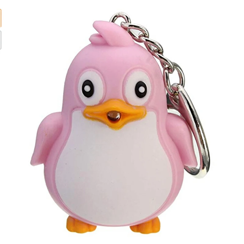 Розовый Cute Animal Penguin LED Light Vocal light keychain pendant mobile phone bag gift - Цвет: Розовый