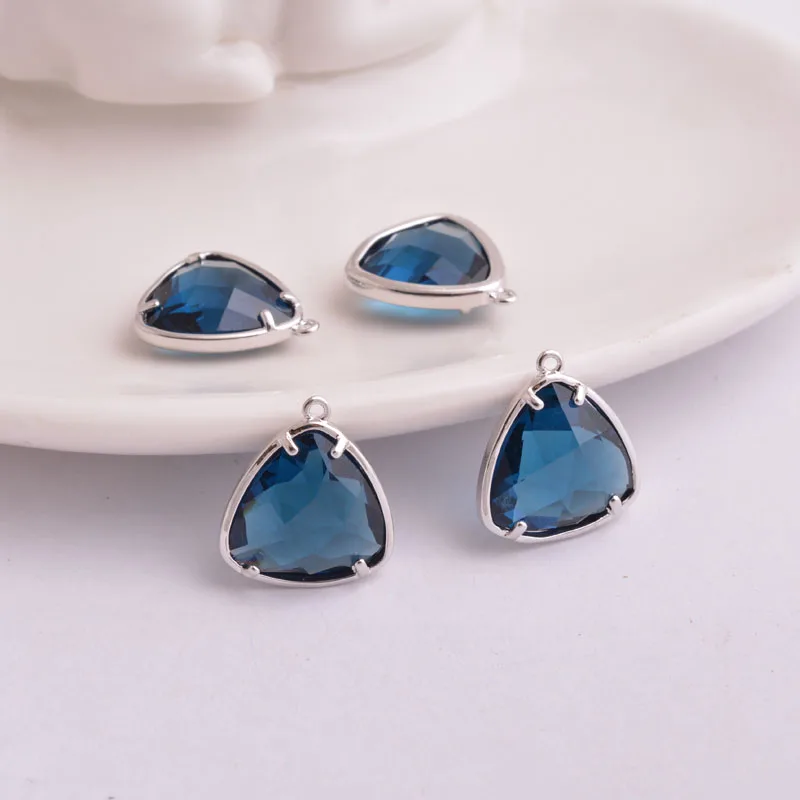 

10pcs Framed Blue Glass Charm Pendants Faceted Beads Charms findings for DIY