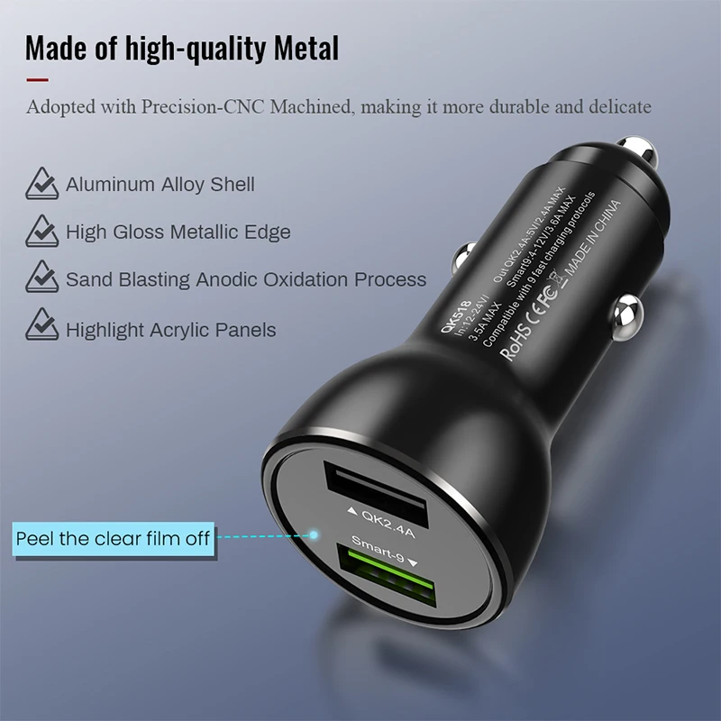 Зарядное устройство MEIDI Quick Charge 3 0 для автомобиля 5 В/4 8 а/24 Вт двойной порт